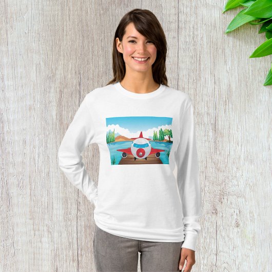 Cartoon Flugzeug auf See Dock Vergnügen Reiseabent T-Shirt