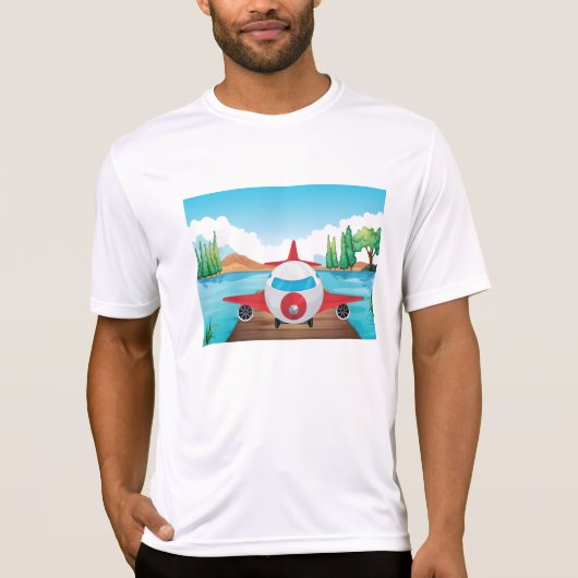 Cartoon Flugzeug auf See Dock Vergnügen Reiseabent T-Shirt (Vorderseite)