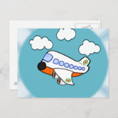 Cartoon-Flugzeug in den Wolken mit Postkarte (Vorne/Hinten)