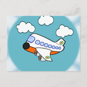 Cartoon-Flugzeug in den Wolken mit Postkarte