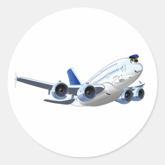 Cartoon Flugzeug Runder Aufkleber (Vorderseite)