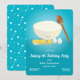 Cartoon Food Characters Blue Baking Geburtstagspar Einladung