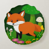 Cartoon Fox in einem Wald Rundes Kissen (Rückseite)