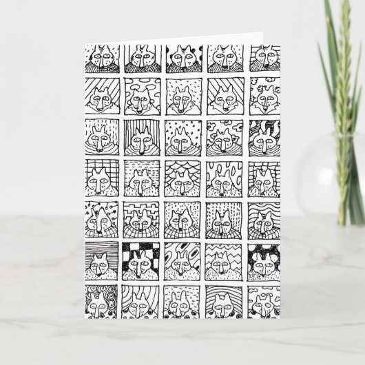 Cartoon Foxes Faces Squares Drawing Card Karte (Vorderseite)