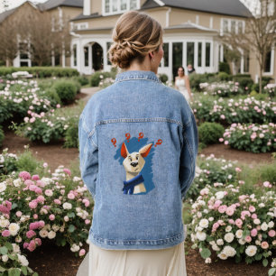 Cartoon frage Hund auf blauem Hintergrund Jeansjacke
