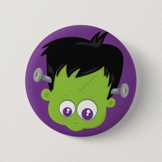 Cartoon Frankenstein Halloween Lila Spaß Button (Vorderseite)