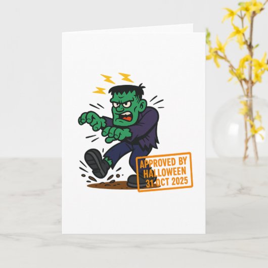 Cartoon Frankenstein - Von Halloween genehmigt Karte (Gelbe Blume)