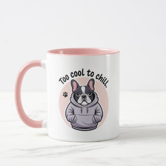 Cartoon, französischer Bulldogge mit einem Kapuzen Tasse (Links)