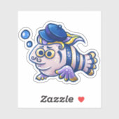 Cartoon Französischer Fisch mit Beret-Aufkleber Aufkleber (Blatt)