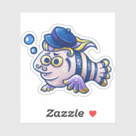 Cartoon Französischer Fisch mit Beret-Aufkleber Aufkleber