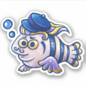 Cartoon Französischer Fisch mit Beret-Aufkleber Aufkleber (Vorderseite)