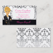 Cartoon-Frauen-Charakter-Damast-Geschäfts-Karten Visitenkarte (Vorne/Hinten)