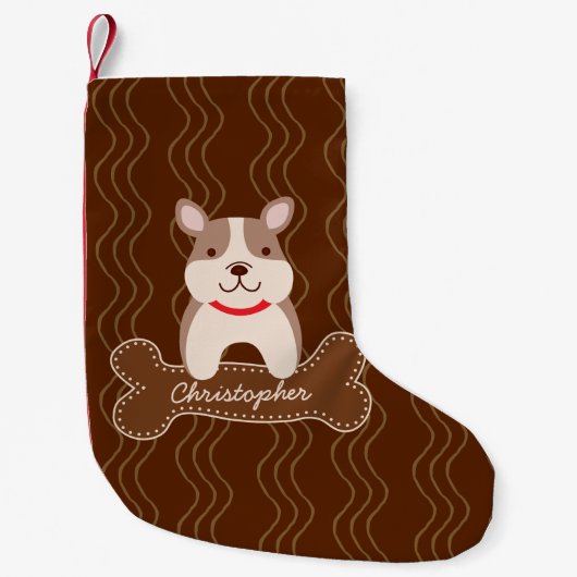 Cartoon French Bulldog Niedlich Puppy Dog Individu Kleiner Weihnachtsstrumpf (Vorderseite)