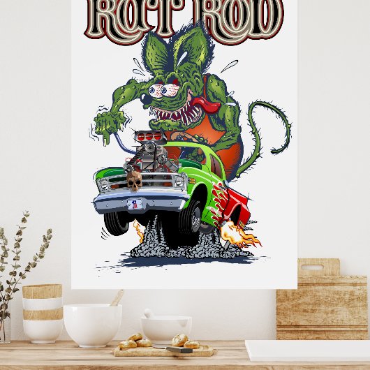 Cartoon frisierte Auto Poster (Küche)