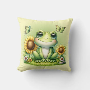 Cartoon Frog Schmetterlinge und Sonnenblumen Kissen