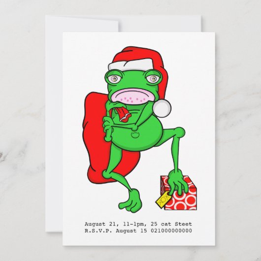 Cartoon Frog Weihnachten Party Einladung (Rückseite)