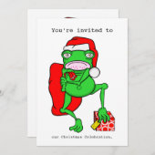 Cartoon Frog Weihnachten Party Einladung (Vorne/Hinten)
