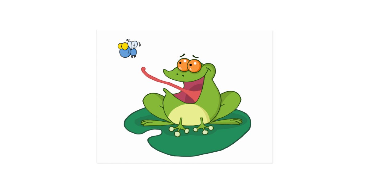 Cartoon-Frosch-anziehende Fliege Postkarte | Zazzle