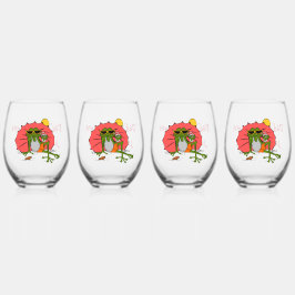 Cartoon Frosch mit Umbrella Retirement Party Weinglas Ohne Stiel