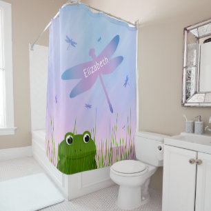 Cartoon Frosch pinkeln durch Grasdrachenfliegen Duschvorhang