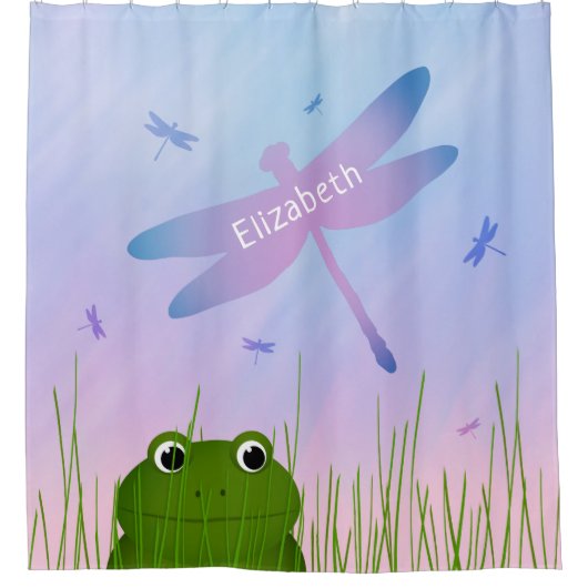 Cartoon Frosch pinkeln durch Grasdrachenfliegen Duschvorhang (Vorderseite)