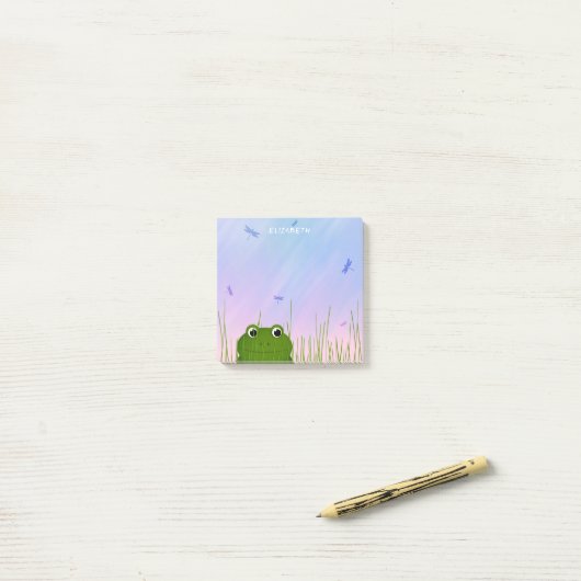 Cartoon-Frosch-Pinkeln durch Grasdrachenfliegen Post-it Klebezettel (Auf Schreibtisch)