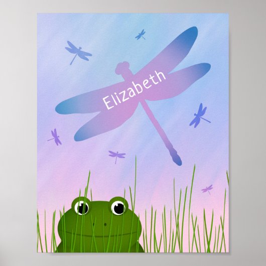Cartoon Frosch pinkeln durch Grasdrachenfliegen Poster (Vorne)
