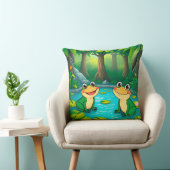 Cartoon Frösche am Teich im lebendigen Wald Kissen (Stuhl )