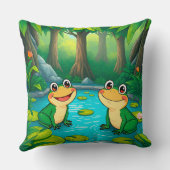 Cartoon Frösche am Teich im lebendigen Wald Kissen (Rückseite)