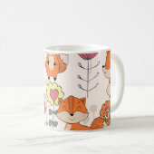 Cartoon Fuchs, Blume: Vintag handgezeichnet Muster Kaffeetasse (VorderseiteRechts)