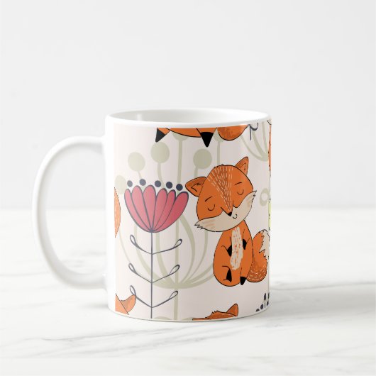 Cartoon Fuchs, Blume: Vintag handgezeichnet Muster Kaffeetasse (Links)