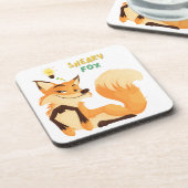 Cartoon Fuchs und ein langer buschiger Schwanz Getränkeuntersetzer (Linke Seite)