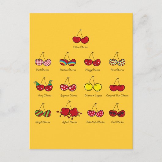 Cartoon Fun Comic Funny Cheeky Red Cherries Cherry Postkarte (Vorderseite)