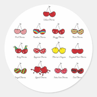 Cartoon Fun Comic Funny Cheeky Red Cherries Cherry Runder Aufkleber