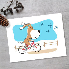 Cartoon Funny Cute Dog Puppy Bike Bicycle Postkarte