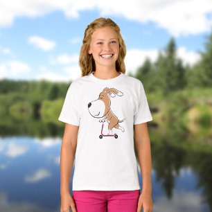 Cartoon Funny Dog Puppy Kick Scooter Girl T - Shir T-Shirt