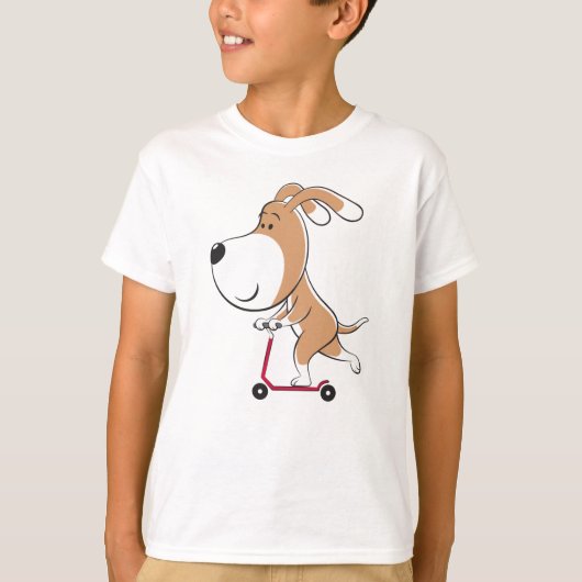 Cartoon Funny Dog Puppy Kick Scooter Junge T - Shi T-Shirt (Vorderseite)