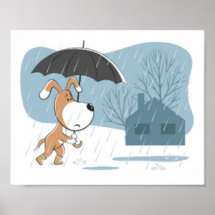 Cartoon Funny Dog Welpe Wandern Regenschirm Poster