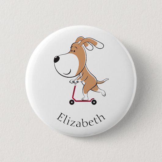 Cartoon Funny Doppy Puppy Kick Scooter Button (Vorderseite)