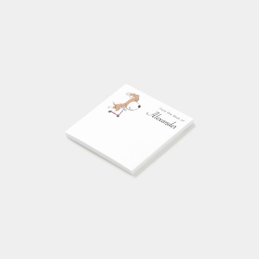 Cartoon Funny Doppy Puppy Kick Scooter Kids' Post-it Klebezettel (angewinkelt)