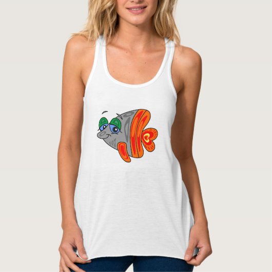 cartoon funny fish orange grey tank top (Vorderseite)