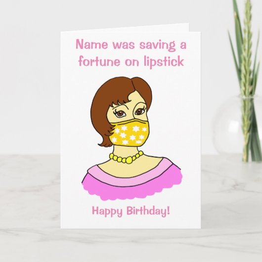 Cartoon Funny Funny Face Mask Lipstick Brünett Geb Karte (Vorderseite)