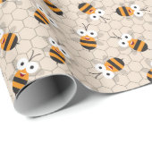 Cartoon Funny Honey Bee Honeycomb Muster Geschenkpapier (Rolleneckpunkt)