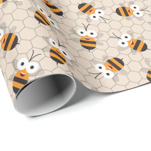 Cartoon Funny Honey Bee Honeycomb Muster Geschenkpapier (Rolleneckpunkt)