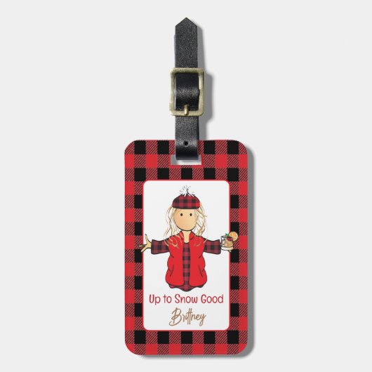 Cartoon Funny Lady Snow Sprichwort Winterwandern Gepäckanhänger (Vorderseite vertikal)