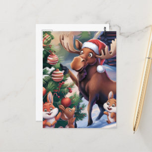 Cartoon Funny Moose Dekorieren des Weihnachtsbaume Postkarte