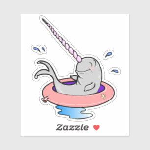 Cartoon Funny Niedlich Kawaii Narwhal Splashing Aufkleber