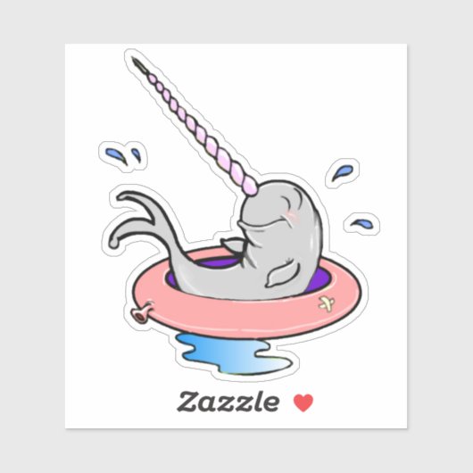 Cartoon Funny Niedlich Kawaii Narwhal Splashing Aufkleber (Blatt)