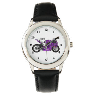 Cartoon für lila Motorräder Armbanduhr