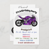 Cartoon für lila Motorräder Einladung (Vorne/Hinten)